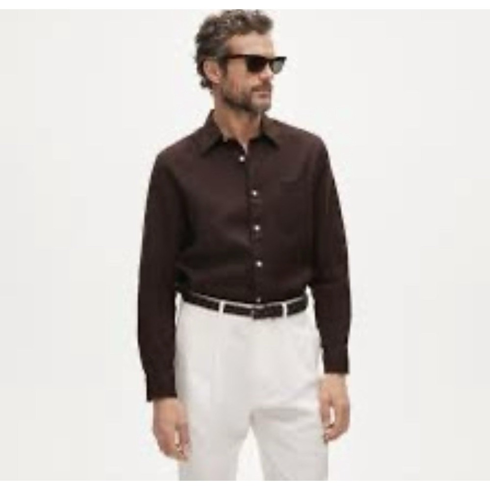 J. CREW Linen point-collar shirt in Chocolate Size M NWT $118 CT991